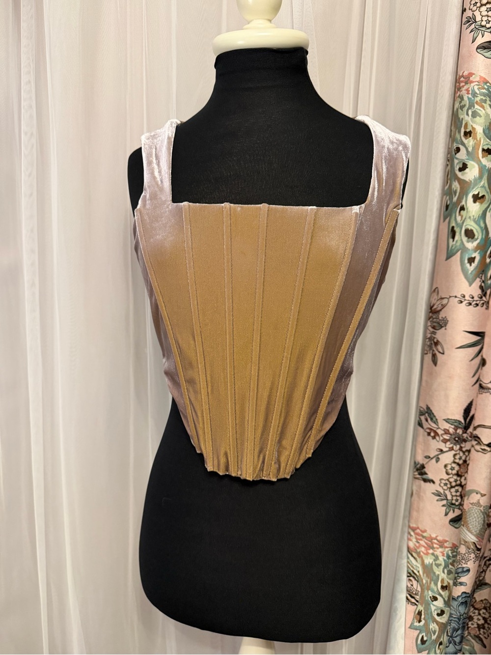 Velvet Panel Crop Top in Mauve and Gold